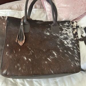 Brown and White Hair-On Cowhide Tote Bag